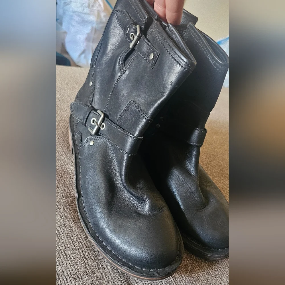 UGG Women's Black Leather Moto Boots - Picture 8 of 11